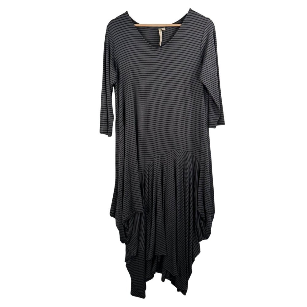 comfy USA lagen look layered striped‎ midi dress jersey knit sz M